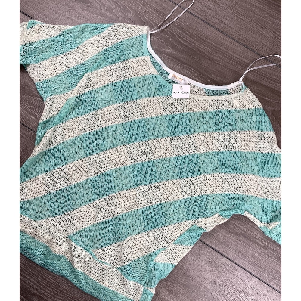 Renee C Women's Striped Knit Dolman Top Mint White Size Large